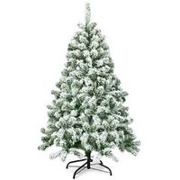 Costway - 4.5FT Artificial Hinged Christmas Tree Snow Flocked Pine Tree  w/400 Tips and Foldable ...