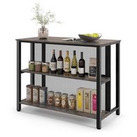 Costway 36" Tall 3-Tier Bar Table with Storage Metal Frame Adjustable Foot Pads - Grey