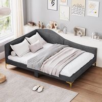 Costway Full Size Upholstered Daybed Rivet-Tufted Platform Bed with Metal Legs Wood Slats - Gray