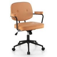 Costway - PU Leather Home Office Arm Chair with Adjustable Swivel - Orange