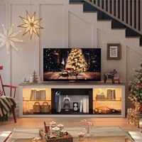 Bestier - 70" TV Stand with LED Lights and Glass Shelves for TVs up to 75" - White Wash