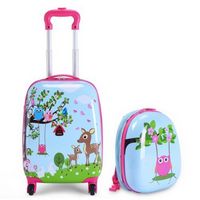 Costway - 2Pcs 12'' 16'' Kids Luggage Set Suitcase Backpack School Travel Trolley ABS - pink & li...