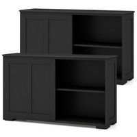 Costway Stackable Buffet Sideboard Set of 2 with Sliding Doors & Adjustable Shelf - Black