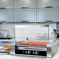 Costway - Commercial 30 Hot Dog 11 Roller Grill Cooker Machine W/ cover CE - Silver