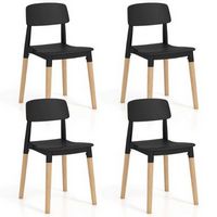 Costway Dining Side Chairs Set of 4 with Ergonomic Backrest Wide Seat & Sturdy Wooden Legs - Black