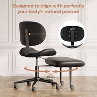 Pinmoco Ergonomic Cross-Legged Swivel Chair, Adjustable PU Leather Meditation Chair - Black - Back View