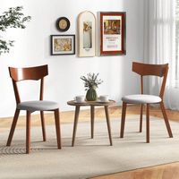 Costway Wooden Armless Dining Chair Set of 2 with Rubber Wood Legs Padded Seat Cushion - Walnut+Grey - Back View