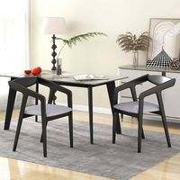 Costway Wooden Dining Chair Set of 2 with Rubber Wood Frame Armrests Padded Cushion - Black - Back View