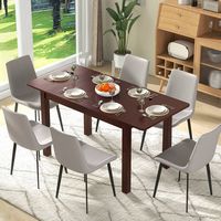 Costway Extendable Dining Table Folding Rubber Wood Table for 4 People with Safety Locks - Cherry... - Back View