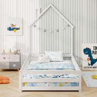 Costway Twin Size Montessori Floor Bed for Toddler with Lockable Door Full-Length Guardrail - White - Back View