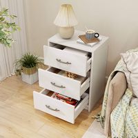 Costway 1 PCS 3-Drawer Nightstand Modern Bedside Table with Storage Anti-Toppling Kit for Bedroom... - Back View