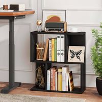 Costway 1 PCS 3-Tier Bookshelf Geometric Bookcase Side Table with Open Storage Display Shelf - Black - Back View