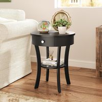 Costway 2 PCS 2-tier Side End Sofa Table Round Nightstand Bedroom Living Room - Black - Back View