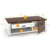 Costway Modern Coffee Table Living Room Coffee Table W/ Storage Drawers & Compartments - Brown/White - Back View