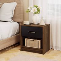 Costway Modern Nightstand Bedside Table with Drawer Open Storage Shelf for Small Spaces - Brown - Back View