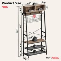 Bestier 5-in-1 Hall Tree Entryway Coat Rack with LED Lights Bench and Shoe Storage with Sturdy Me... - Back View