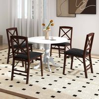 Costway 4-Person Dining Table Wooden Kitchen Table with Solid Rubber Wood Frame for Kitchen - White - Back View