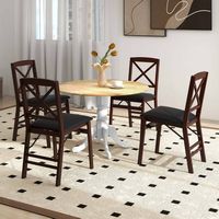 Costway 4-Person Dining Table Wooden Kitchen Table with Solid Rubber Wood Frame for Kitchen - Whi... - Back View
