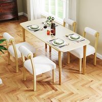 Costway Wooden Dining Chair Set of 2 Faux Sherpa Upholstered Kitchen Dining Room Chairs - White - Back View