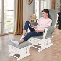 Costway - Glider and Ottoman Cushion Set Wood Nursery Rocking Chair - Gray - Back View