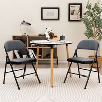 Costway Set of 4 Folding Chairs Fabric Upholstered Padded Seat Metal Frame Home Office - Black + ... - Back View
