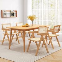 Costway Set of 4 Rattan Accent Chairs Mid Century Dining Armchair Bamboo Frame Kitchen - Natural - Back View