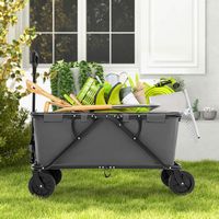 Costway - Heavy-Duty Wagon Cart with Adjustable Handlebar Bottle Holders & Storage Pocket Grey - ... - Back View