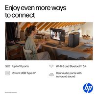 HP - OmniDesk Desktop - AMD Ryzen 3 - 8GB DDR5 Memory - 256GB SSD - Gray Wood - Back View