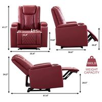 Bestier Power Chair Faux Leather Electric Recliner Sofa with Cup Holders and USB Ports - Red - Back View