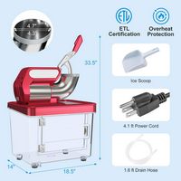 Costway 660 lb/H Commercial Ice Crusher with Dual Blades Safety On/Off Switch for Home - Red - Back View