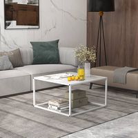 Costway Coffee Table Modern Rectangular Coffee Table Metal Frame For Living Room - White - Back View