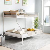 Costway Twin over Full Metal Bunk Bed with Inclined Ladder Safety Guardrail, Slat Support - White - Back View