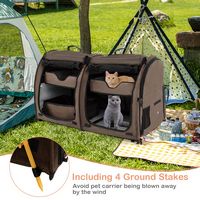 Costway - Portable Pet Carrier Kennel Cat Dog Crate Twin Compartments w/ Mats Litter Box - Brown - Back View