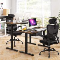 Costway Mesh Office Chair with Adaptive Lumbar Support Flip-up Padded Armrests Headrest - Black - Back View