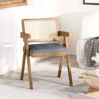 Costway Set of 2 Rattan Accent Chairs Leathaire Dining Chairs Modern Living Room Chairs - Gray + ... - Back View