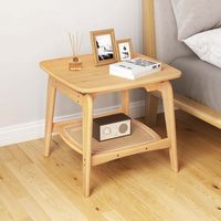 Costway 2 PCS Bamboo Sofa Side Table with Faux Rattan Storage Shelf Boho End Table - Natural - Back View