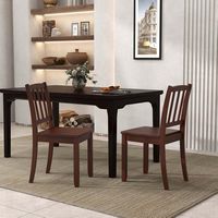 Costway Wood Dining Chair Set of 2 with Rubber Wood Legs Curved Backrest for Kitchen - Brown - Back View