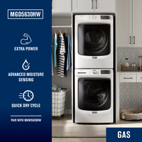 Maytag - 7.3 Cu. Ft. Stackable Gas Dryer with Extra Power Button - White - Back View