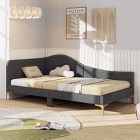 Costway Twin Size Upholstered Daybed Rivet-Tufted Platform Bed with Metal Legs - Gray - Back View