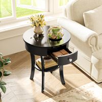 Costway 2-tier Side End Sofa Table Round Nightstand for Bedroom Living Room - Black - Back View