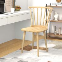 Costway Rubber Wood Windsor Dining Chairs Set of 2 with Spindle Back for Living Room - Natural - Back View