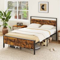 Costway Full Size Bed Frame with Wooden Headboard and Footboard Under-Bed Storage - Brown - Back View