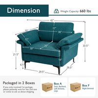 Costway - Modern Fabric Accent Armchair Upholstered Single Sofa w/ Metal Legs - Peacock Blue - Back View