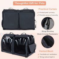Costway - Portable Pet Carrier Kennel Cat Dog Crate Twin Compartments w/ Mats Litter Box - Black - Back View