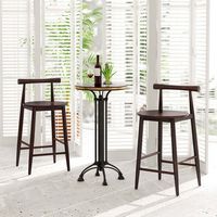 Costway Bar Chair Counter Height Stools Set of 2 with Acacia Wood Frame Supporting Legs - Brown - Back View