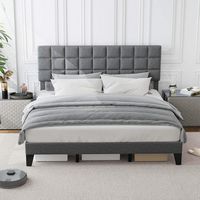 Costway King Size Bed Frame Modern Linen Fabric Upholstered Platform Bed with Headboard - Gray - Back View