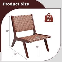 Costway Set of 2 Woven Leather Accent Chair Mid Century Rubber Wood Armless Side Chair - Brown - Back View