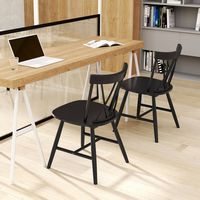 Costway Dining Chairs Set of 2 Farmhouse Kitchen Chair with Rubber Wood Frame - Black - Back View