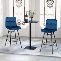 Costway Set of 2 Velvet Bar Stools Bar Height Kitchen Dining Chairs with Metal Legs - Blue - Back View
