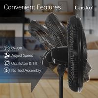 Lasko - 18 in. Oscillating 3-Speed Adjustable Large Room Pedestal Fan - Black - Back View